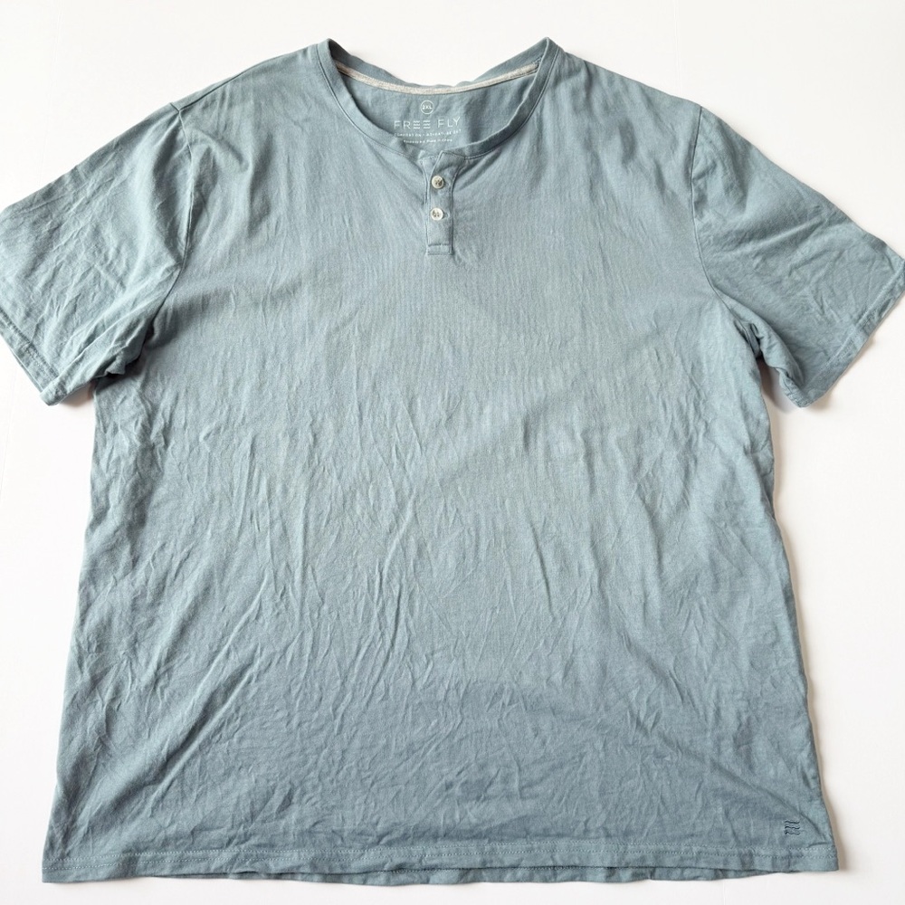 Free Fly Apparel Blue Short Sleeve Henley Washed Aqua XXL